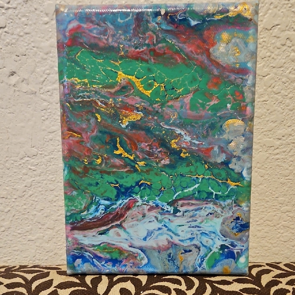 "Fantasizer" Acrylic Paint Pouring on 5x7" Stretched Canvas w clear coat